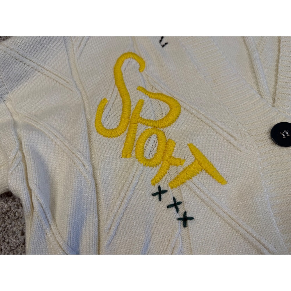ebossy Cardigan Sweater Womens XS Cream Patchwork Dream Sport Cable Knit - Picture 4 of 8